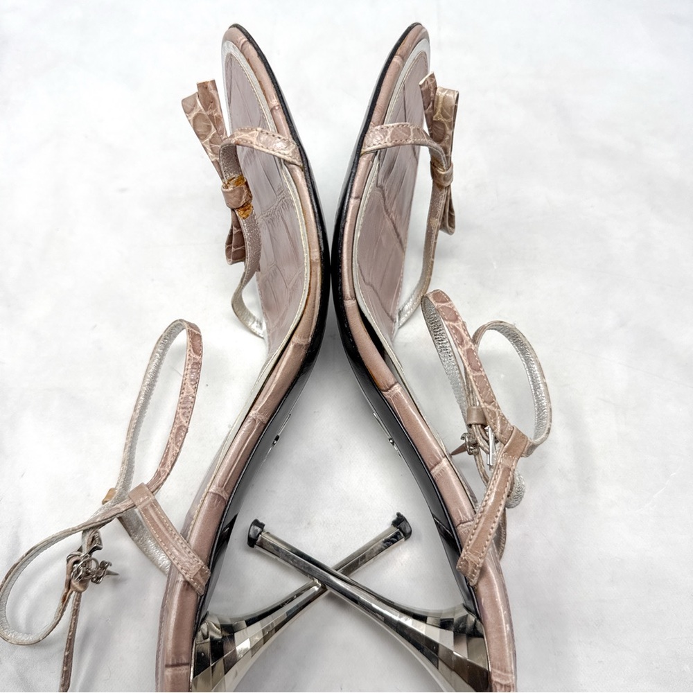 Cesare Paciotti Vintage Y2K Dagger Bow Croc Open Toe Stiletto Sandal Heels 40 - Picture 10 of 16